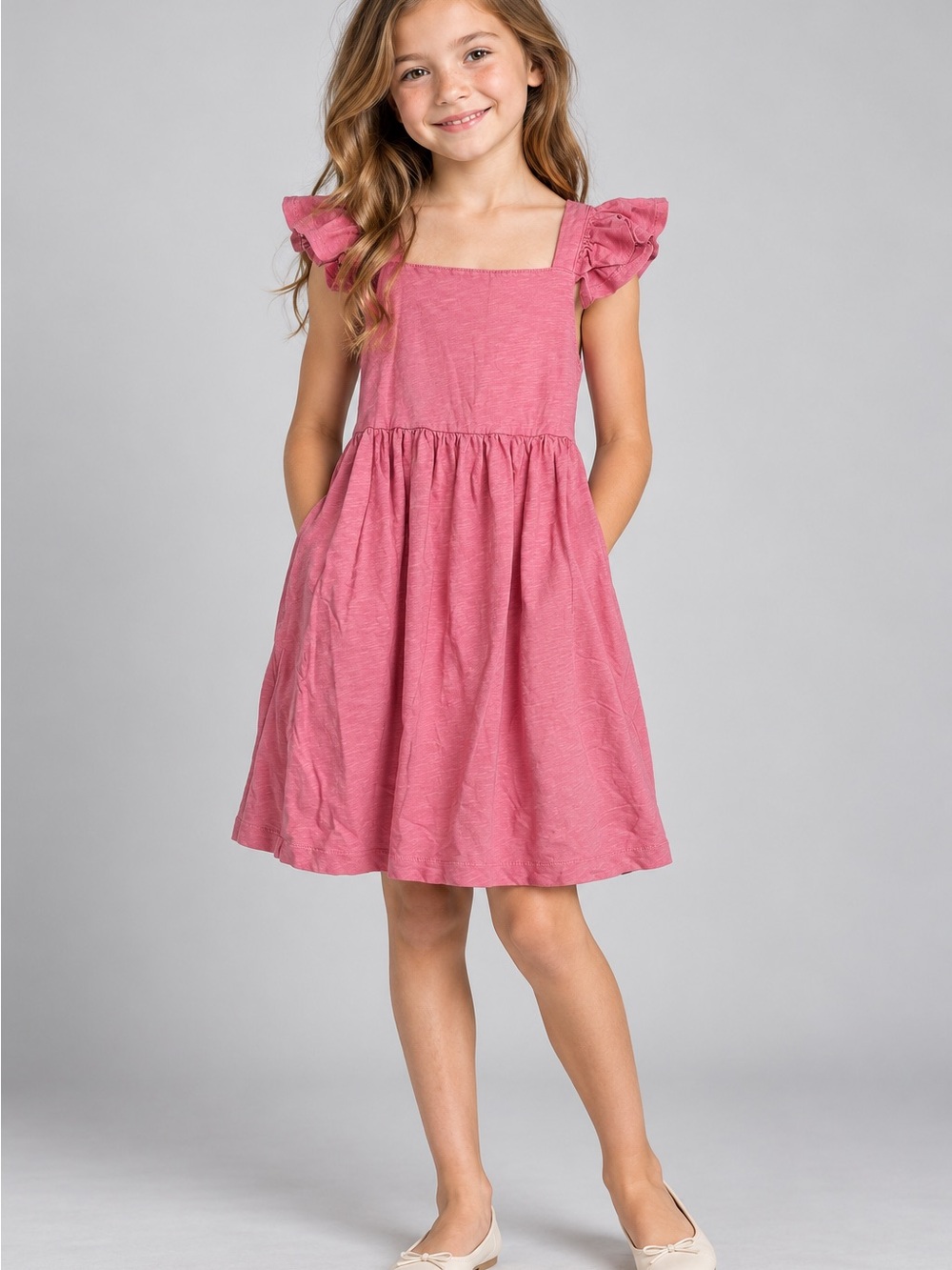 Crewcuts by J.Crew Pink Ruffle Strap Cotton Dress Girls 8
